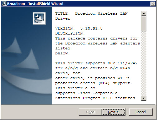 broadcom 802.11g 网络适配器驱动程序 5.10.91.8 官方版